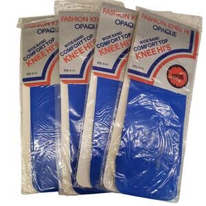 Vintage Opaque Knee Highs Neon Blue 80s One Size School Girl Knee High 4 Pack